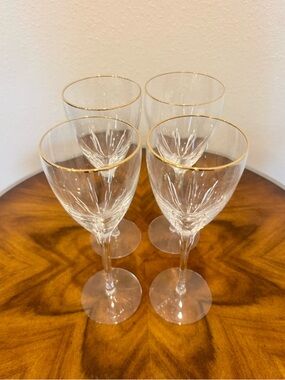 4 Lenox Firelight Gold Hand Blown Wine Glasses with Gold Rim 8 5/8” Exec Cond